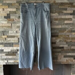 Citizens of Humanity Sz 32 Lyra Wide Leg Crop Raw Hem Jeans Stretch Light Wash